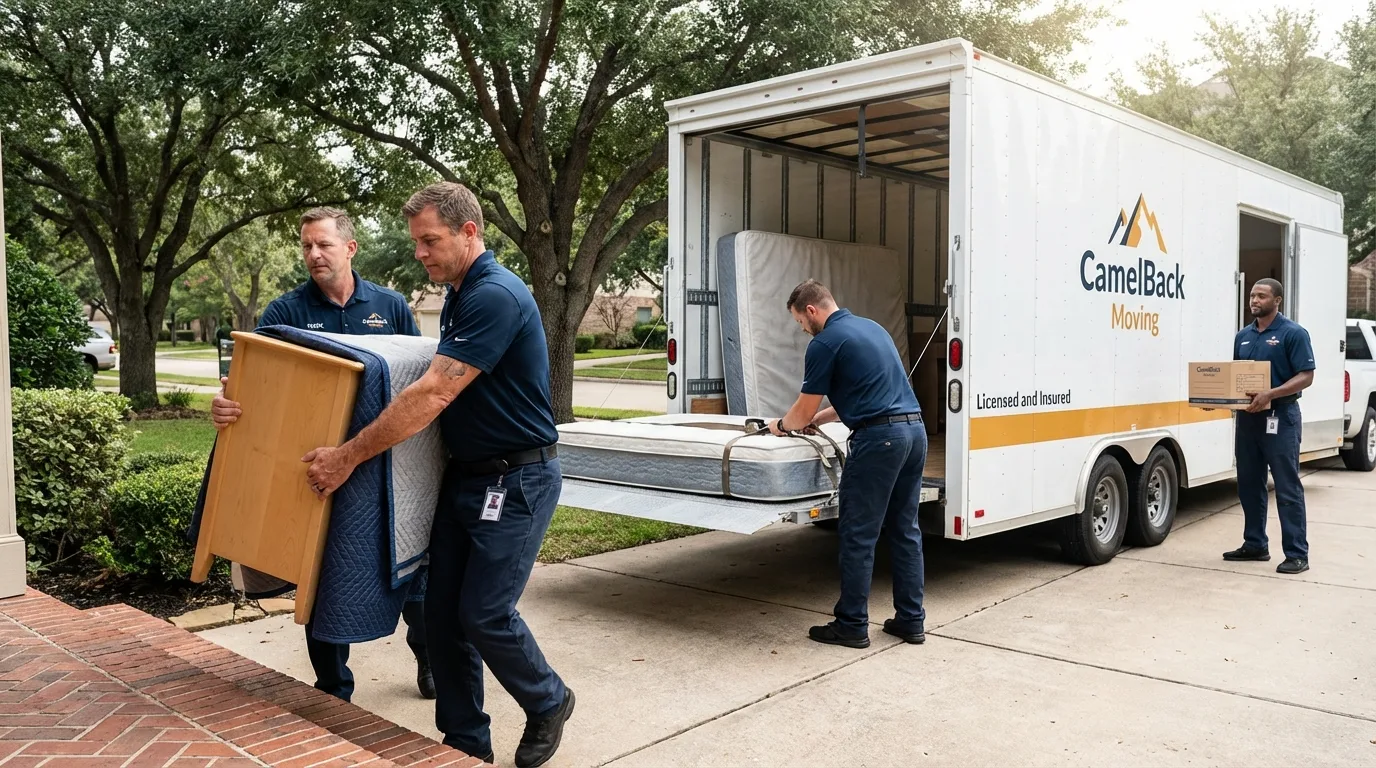 Crew loading residential truck for cross-state move from Kennebunkport, ME