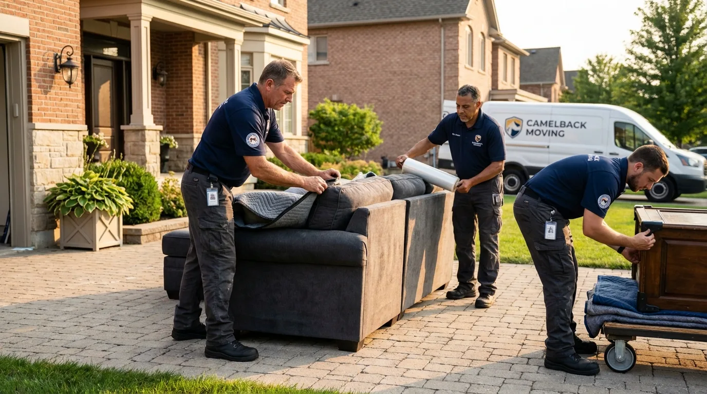 Large estate moving crew wrapping furniture in Kennebunkport, ME